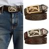 Classical Men Leather Belt with Convenient Automatic Buckle and Carved Beast Buckle Chinese Beast Head