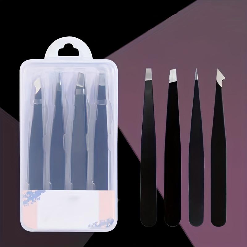 4pcs Precision Stainless Steel Tweezers Set, Hypoallergenic Eyebrow Grooming Tools for Facial Hair, Ingrown Hair, Splinter, Blackhead & Tick Removal