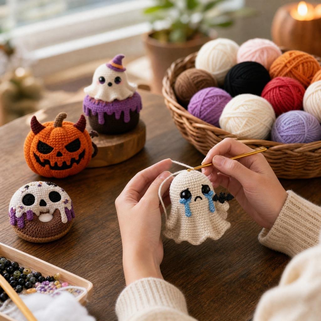 Hand Crochet Yarn Kit for Halloween Pumpkin Plush Doll with Instructions