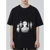 Black T Shirt with Abstract Human Figures Sketch Print for Casual Wear