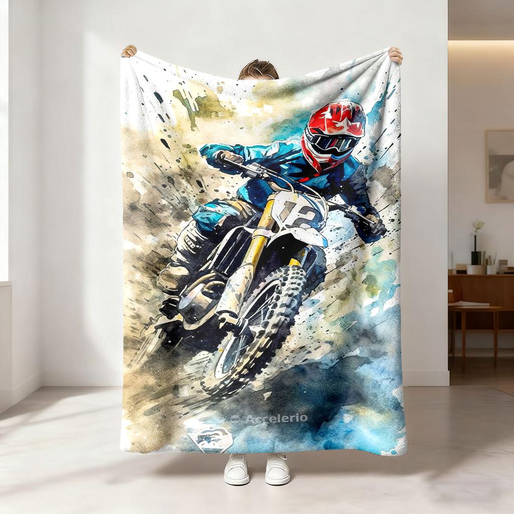 1 Piece Graffiti Style Street Motorcycle Printed Flannel Blanket Multiple Sizes Soft Comfortable Gift Blanket, Machine Washable