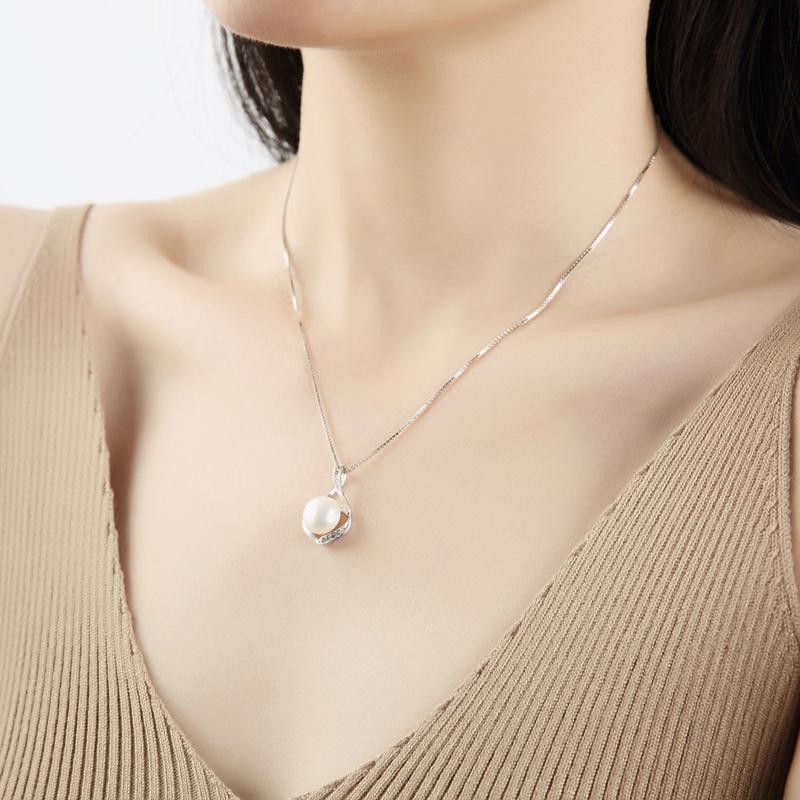 Hochzeit 925 Silber Perlenanhänger Damen, Trendige Süßwasser Natürliche Graue Perlen Anhänger Halskette Mädchen Geburtstagsgeschenk