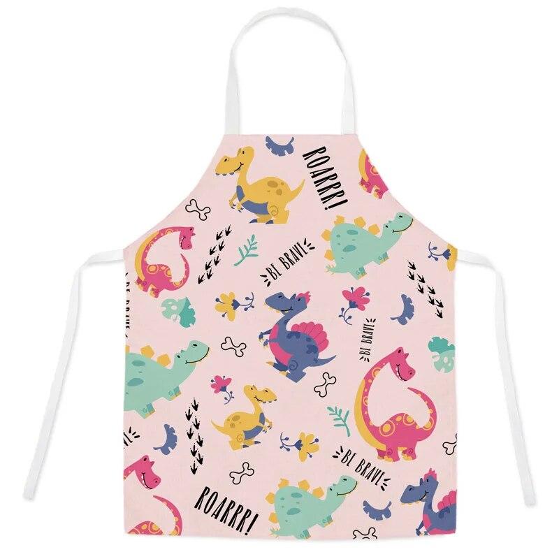 Cute Cartoon Dinosaur Apron Children's Kitchen Cooking Linen Apron Adult Children Bib Apron Cleaning Apron 47X38CM 68X55CM