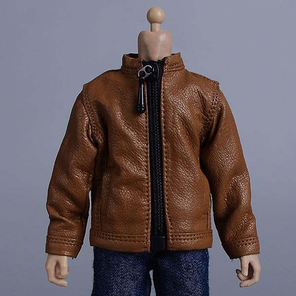

1/12 Scale Male/Female Action Figure Costume, Classic Leather Jacket for Men (Body, Head, Shoes, etc. Not Included), Brown