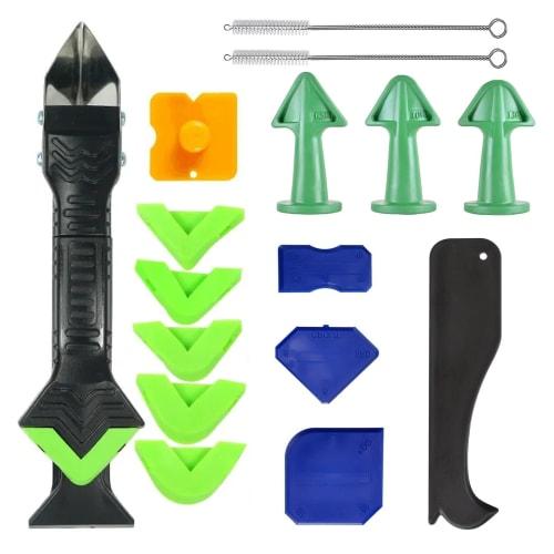 

Yandong Caulking Tool Kit, Caulking Spatula, Sealant Scraper, Glass Adhesive Angle Scraper, Caulking Nozzle, Short Bristle Brush, Caulking Scraper wit