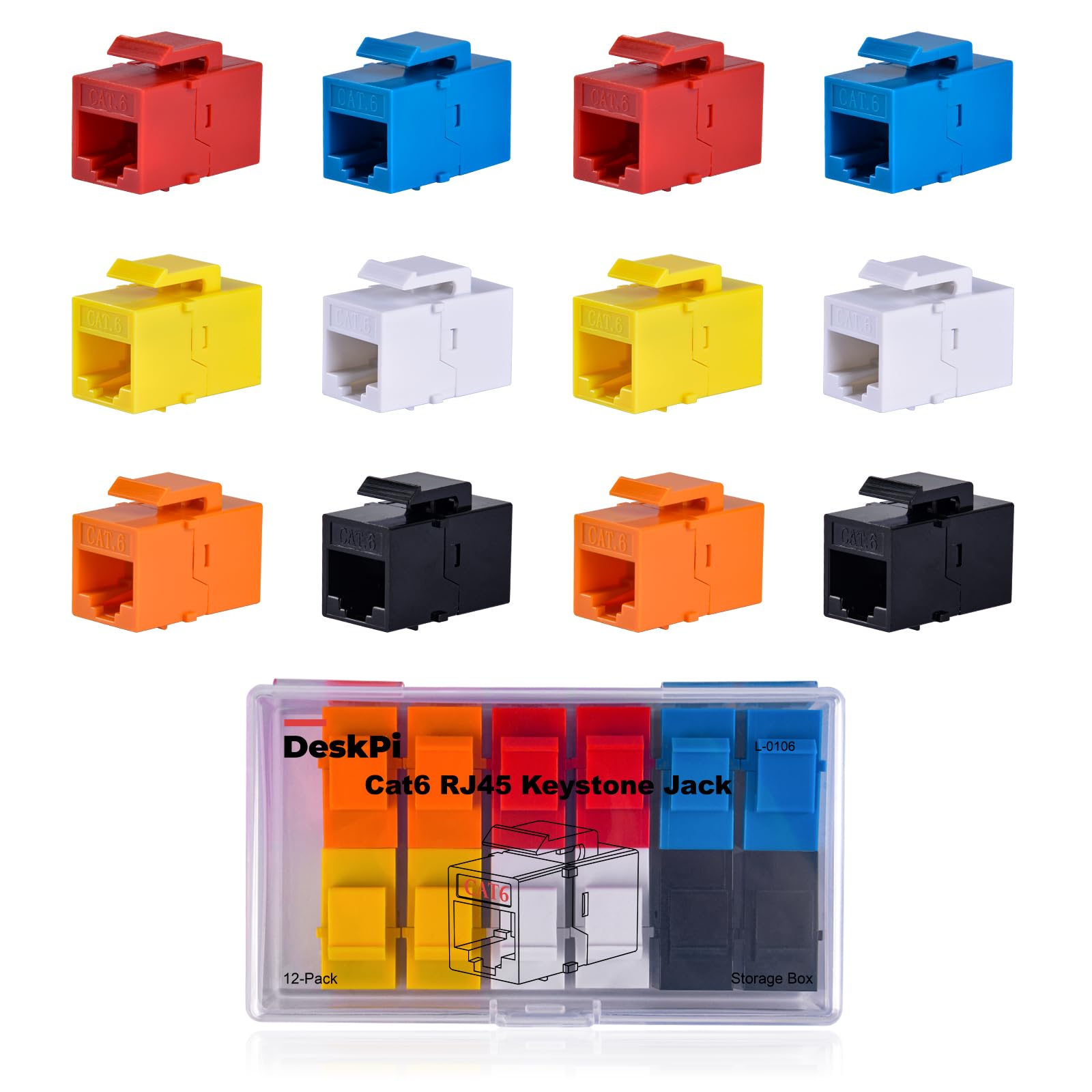 

GeeekPi Cat6 RJ45 Keystone Jack Ethernet Keystone Jacks для патч-панелей Мультиколірний Набір з 12 штук Вставки, Панелі,