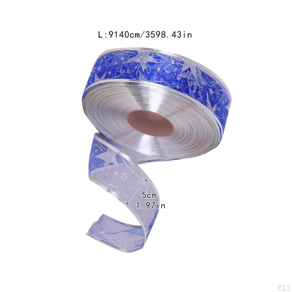 Christmas Ribbon Decorative 100yds Length 5cm Wide Wired Edge Ribbons Festival Gift Wrapping
