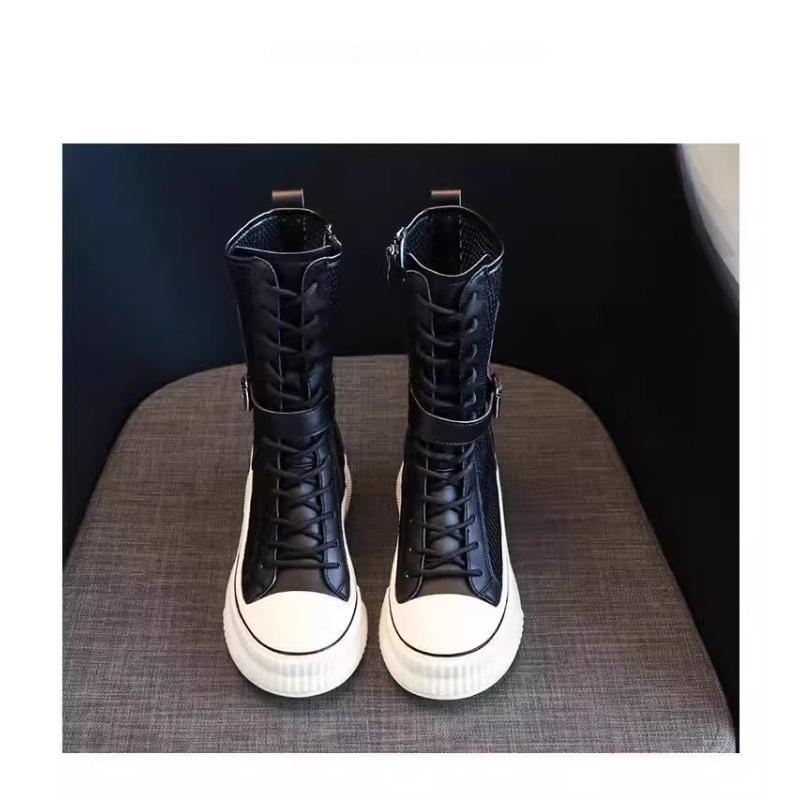 

High-top soft leather cool boots women s 2025 new summer thin breathable casual versatile British platform short boots Martin boots 40 чорний