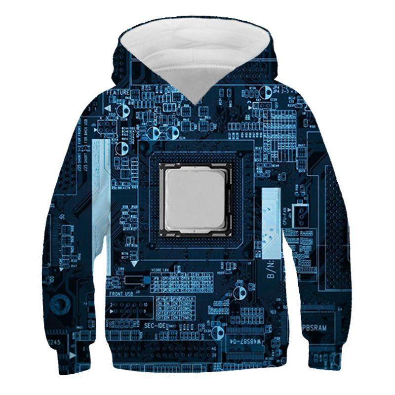 Electronic Chip Grpahic Hoodies for Men Clothing 3D Circuit Board CPU Printed Hooded Pullovers Funny Kids Hoodie Swaetshirt Tops
