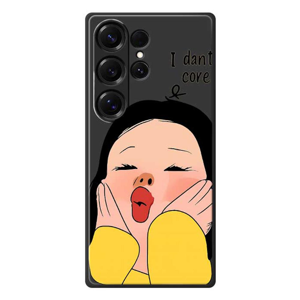 For Samsung Galaxy S25 Ultra Case Girl Holding Face Pattern Printing Straight Edge TPU Phone Back Cover