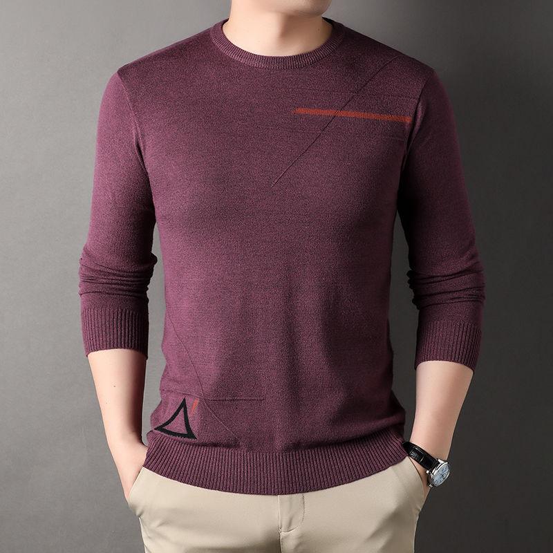 Trend Mode Herbst Dünne Pullover Herren O-Ausschnitt Jacquard-Webart Schlichtheit Smart Casual Langarm Locker Strickoberteile