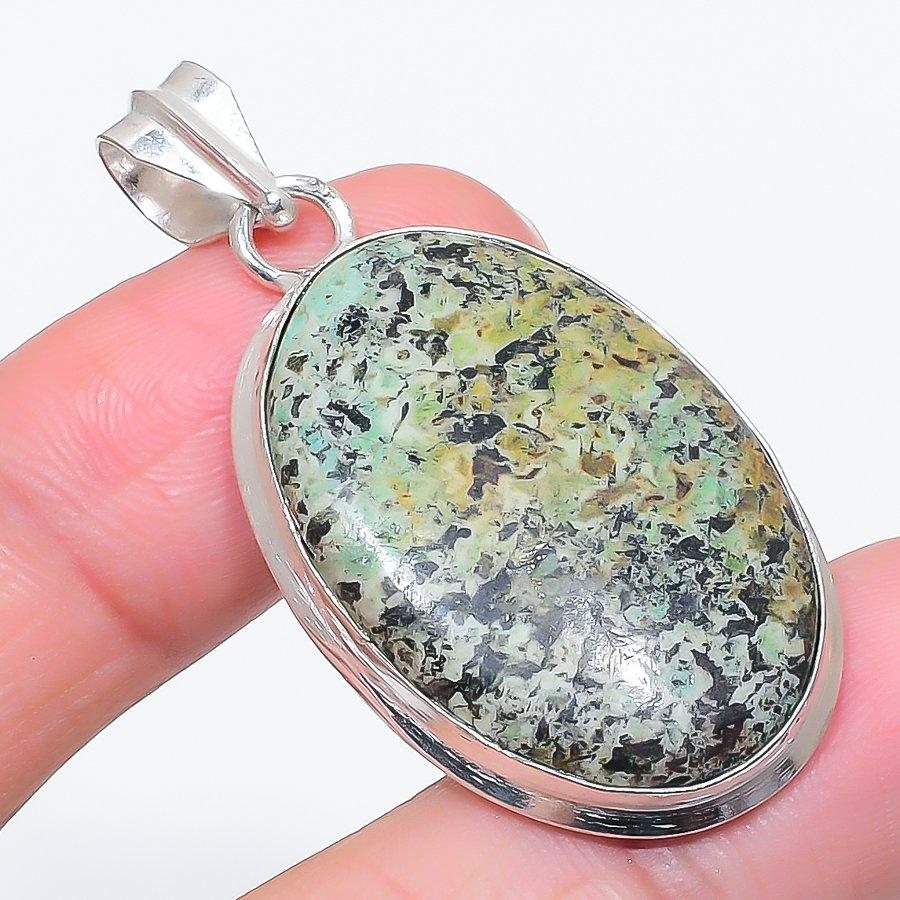Natural Tibetan Turquoise 925 Sterling Silver Jewelry Pendant 1.97" Q4b13