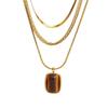Geometric Tiger Eye Stainless Steel Necklace Set - Retro Style Women's Clavicle Chain