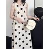 Light-colored Sleeves Cut, Shoulders Dug, Polka Dots Cotton and Linen Vest, Dress Forwomen,simple and generousKorean Atmosphere, Old Money Style Skirt