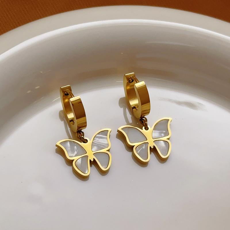 Stainless Steel New Fashion Jewelry Vintage Style Embed Seashell Butterfly Women Charm Chain Necklace Bracelet Earrings