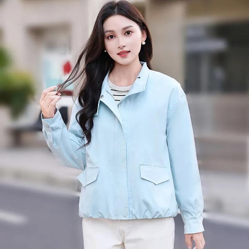 Women's Spring/Fall Loose-Fit Stand-Collar Slimming Casual Jacket: Solid-Color, Minimalist, and Stylish Workwear Jacket