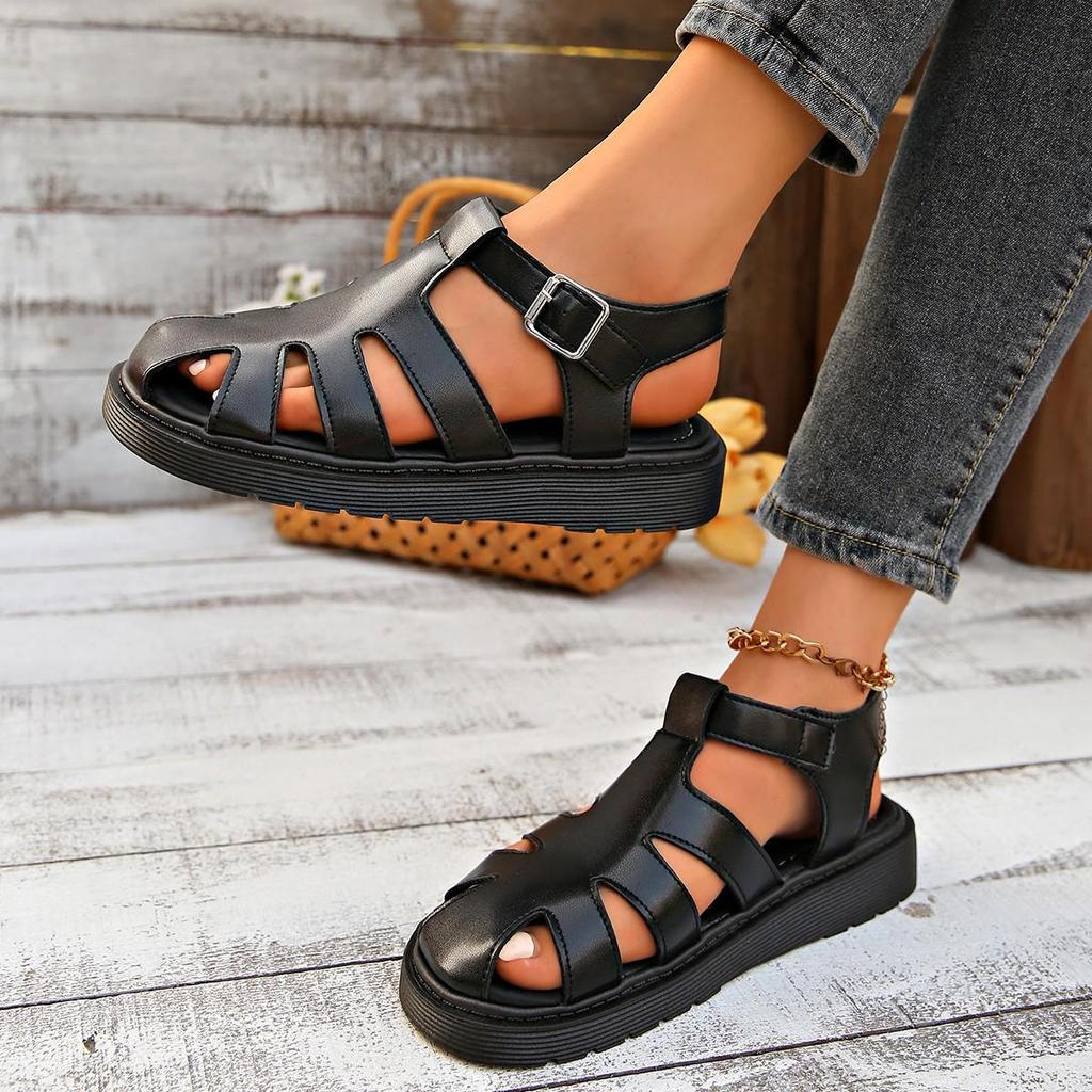 2026 Summer Plus Size Women's Buckle Thick Sole Comfortable Hollow Casual Sandals