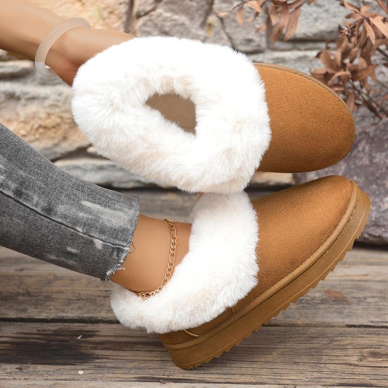 New winter hairy mouth round head one pedal thick bottom piled thickened warm snow boots women
