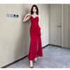 Pure desire sexy v-neck suspender dress women's summer black slim fit slim hip wrap nightclub dress long skirt