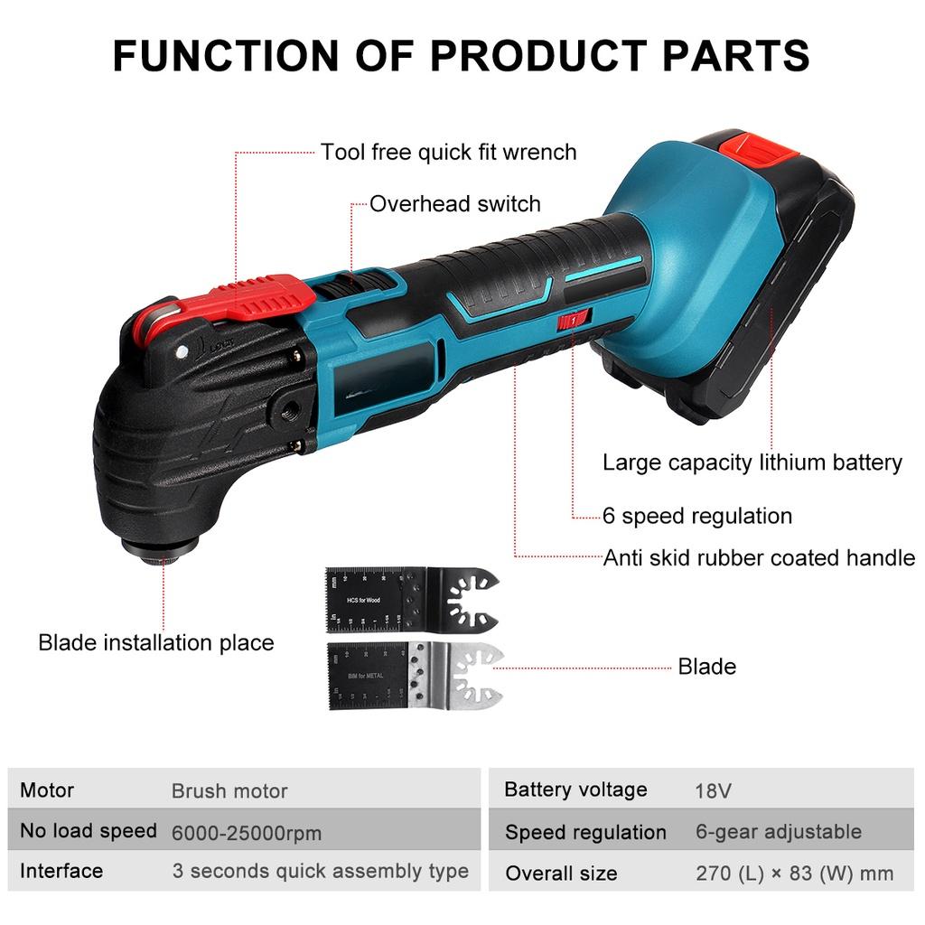 Electric Saw Electric Tool Multifunction Tool Oscillating Multi-Tools Variable 6-Speed Renovator Home Decoration Trimmer DC 18V