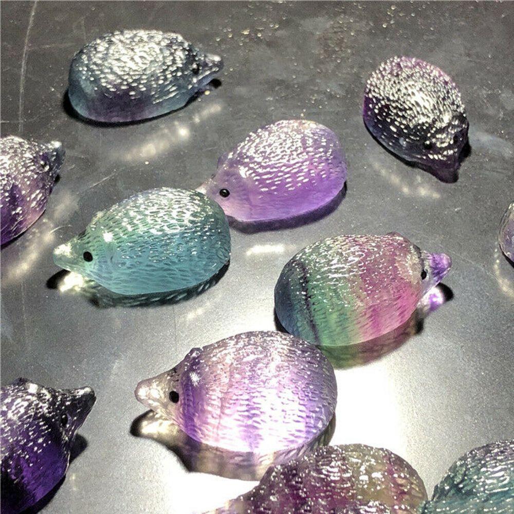 Mini Handicrafts Carved Stone Quartz Crystal Hedgehog Figurines Fluorite Decorations