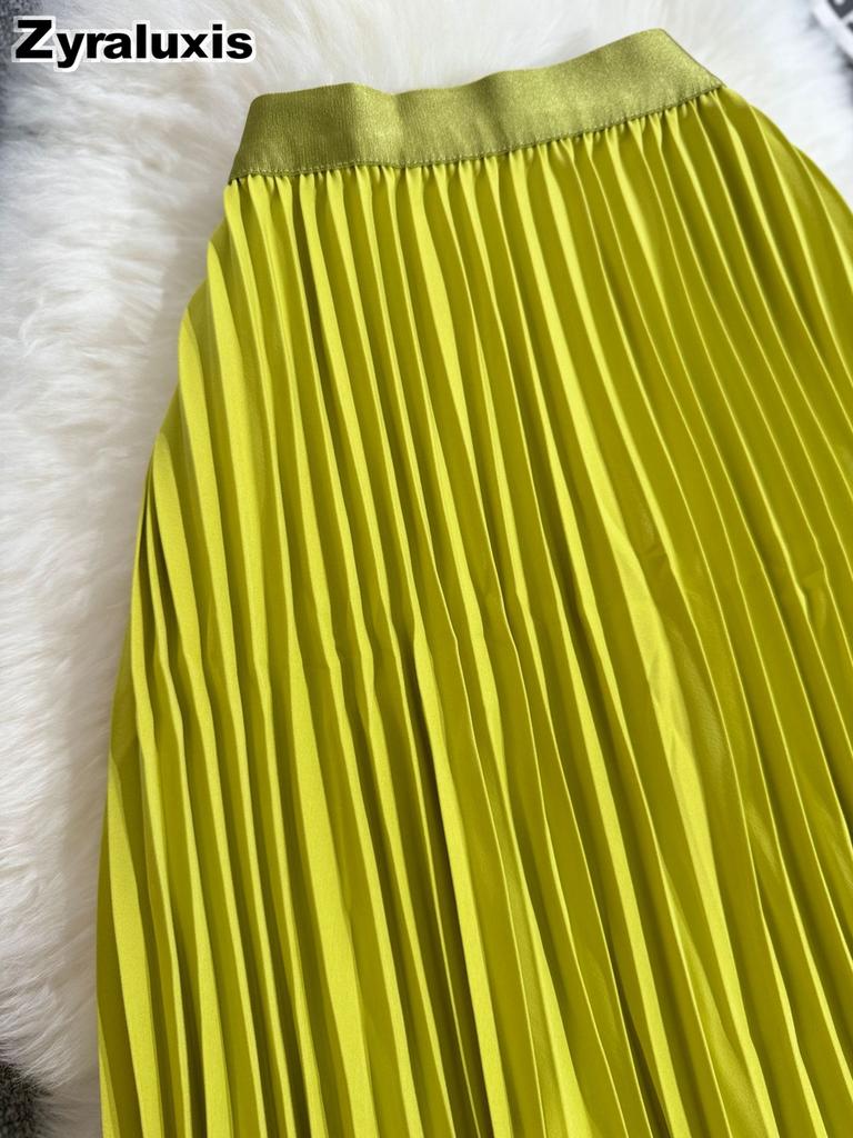 Wavy Edge Pleated Skirt High Waist Slimming Office Wear Versatile Long Dress for Women