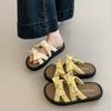 Thick bottom outer wear bow feeling seaside beach Internet celebrity cool slippers women step on shit feeling fashion fairy new