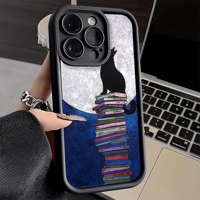 Phone Case for iPhone 17 Air 16E 15 16 Pro Max Black Cat Aesthetic Pattern Cover 14 Plus 13 12 Mini Soft Shell Silicone Fundas