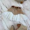 Fashion Women's Khaki Low-waist Pleated Skirt Patchwork Retro Mini Skirt Y2K Street Wear Skirt