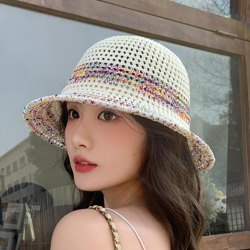 New color woven big eaves sunshade basin hat women's fashion small face versatile bucket hat casual bucket hat
