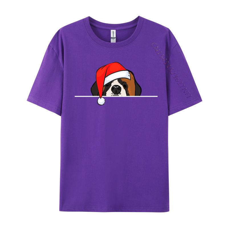 St. Bernard Dog Christmas T-Shirts Manga T Shirt Graphic Men Tops Tees Santa Hat T-Shirts Christmas T-Shirt Cotton