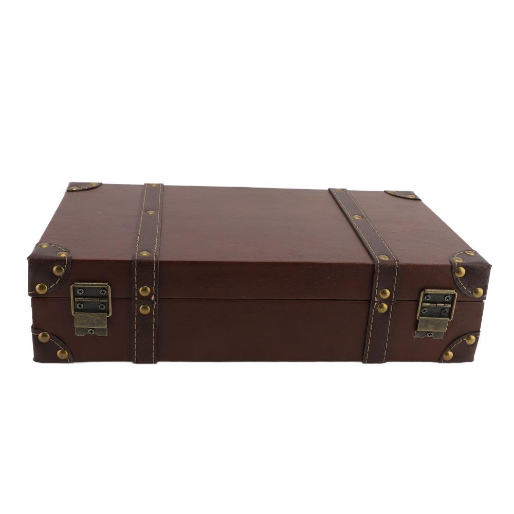 Leather Decorative Luggage Trunk Wood Multi-purpose Organizer Wooden Storage Box For Photography