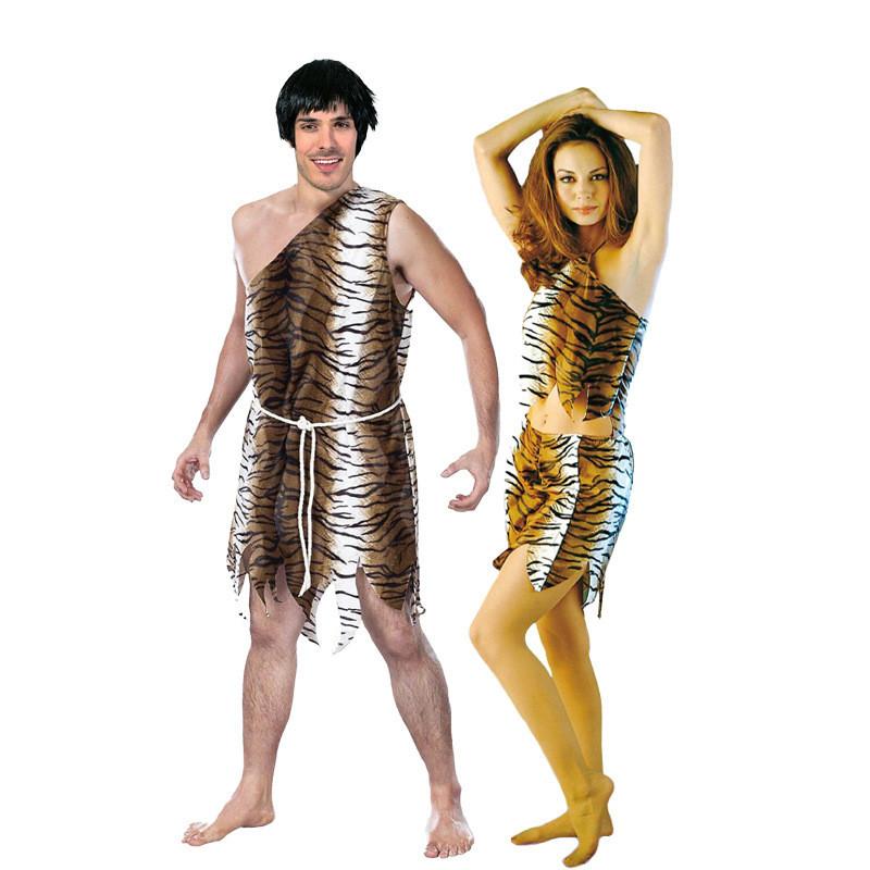 High Quality Unisex Adult Caveman Costume For Halloween With Tiger Print Design