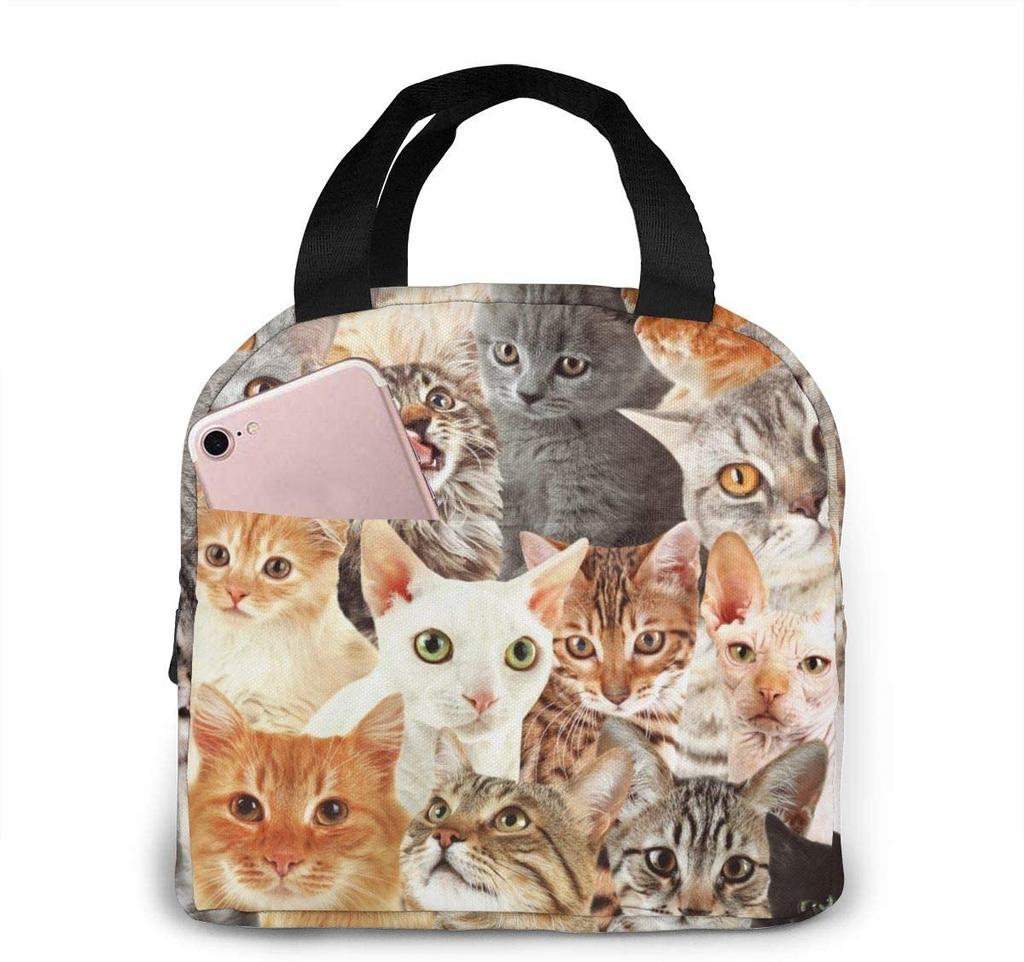 Insulated Lunch Bag Thermal Funny Cartoon Cats Tote Bags Cooler Picnic Food Lunch Box Bag For Kids Women Girls Men Children