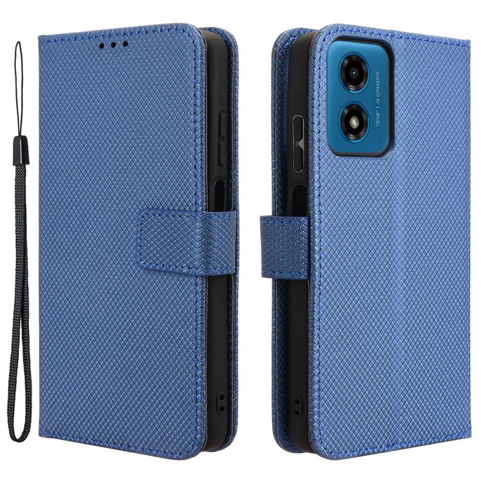 

For Motorola Moto G04 4G/G04s 4G/G24 4G/G24 Power/E14 4G Magnetic Case Diamond Texture Wallet Anti-Drop Cover Blue