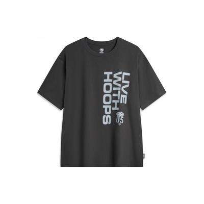 Li Ning Badfive Series Letter Print Casual Round Neck Short Sleeve T-Shirt Men Tops Graphite-Grey AHSU437-6