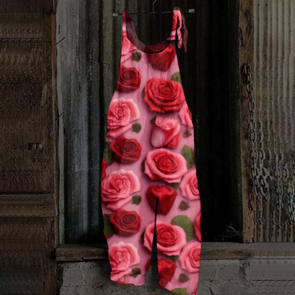 Kombinezon damski Nadruk Casualowy Luźny Vintage Ramiączka Bawełna Len