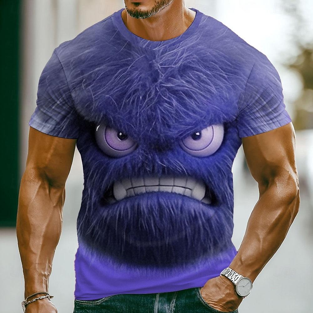 Men's Funny Emotes T Shirt Short Sleeve T shirt 3D Print Crew Neck Shirt Fashion Exaggerated Casual Daily Street Blue Red Light Purple
