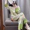Silk Pajamas Women's Long Sleeve Cardigan Long Pants Pajamas Set Printed Kawaii Clothes Home Clothes