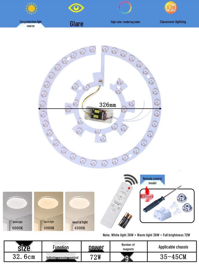 Ceiling LED Light Replacement Panel with Tricolor Changing Beads for Living Rooms