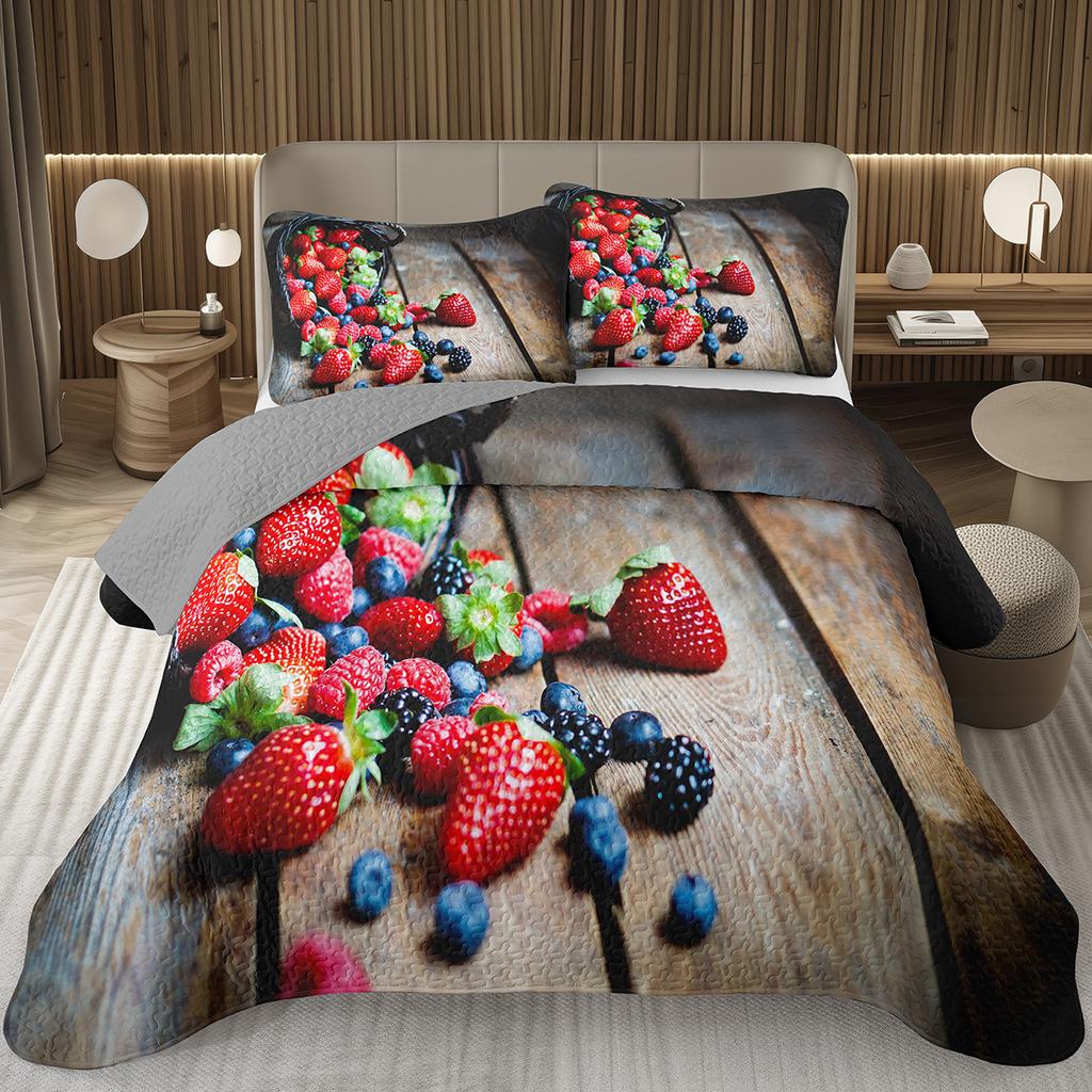 Blueberry Bedspread King Twin Size,Hawaii Summer Tropical Fruit Coverlet Set For Boys Girls Room Decor, Reversible Bedding Quilt