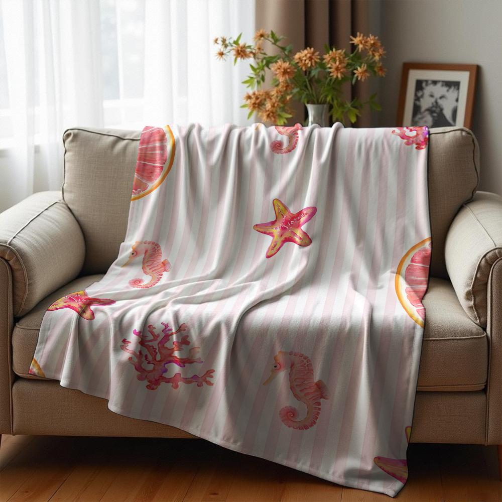 Blush Pink Santa Reindeer Cartoon Anime Print Flannel Blanket Soft Warm Throw for Kids Bedroom Sofa Christmas Office Car