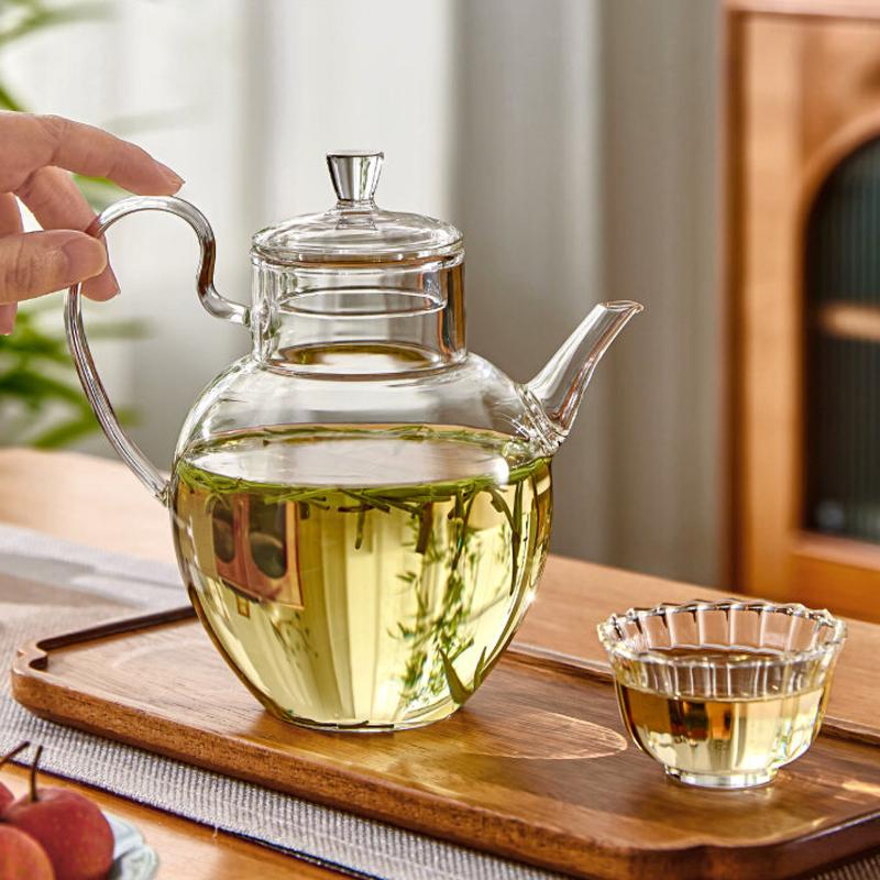 550ML Home Cooling Kettle Heat-resistant Glass Teapot Transparent Glass Tea Set Home with Filtered Cold Bubble Flower Teapot