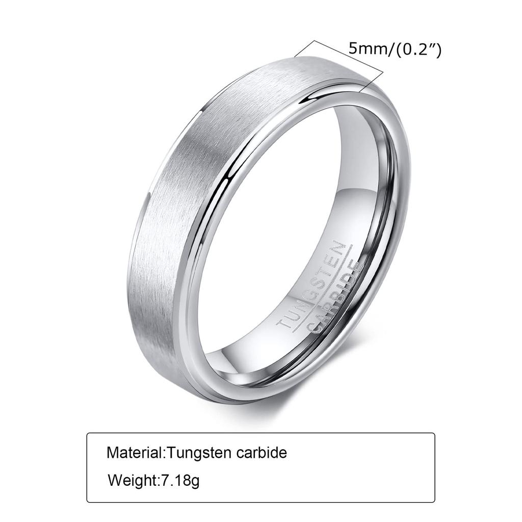Rockyu Simple Silver Size 5mm Tungsten Ring with Matte Super Hard Men's Ring, 23, Texture,