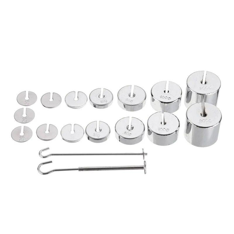 17Pcs/Set 2g-200g Metal Slotted Weight Set Scale Balance Calibration with Hanger Case Physics