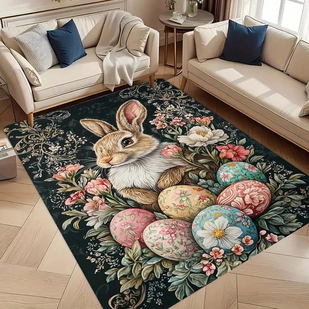 Spring Easter Bunny Rugs Retro Country American Style Rugs Bohemian Slippery Floor Mats Easter Home Decorations Gift 40x60cm