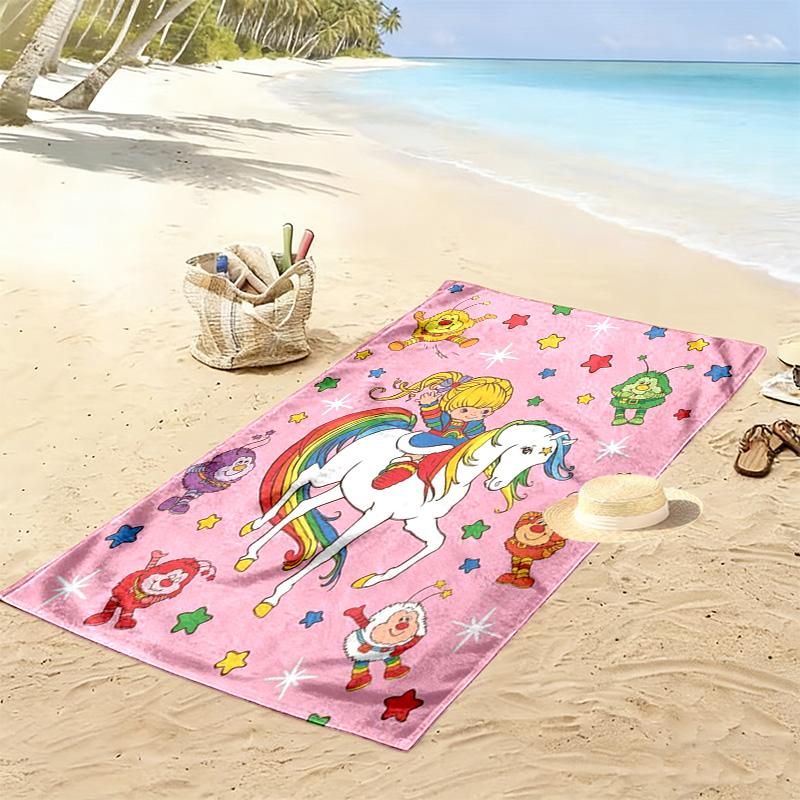 Rainbow Brite Cartoon Print Beach Towel, Large Soft Quick Dry Towel for Beach Camping Swimming