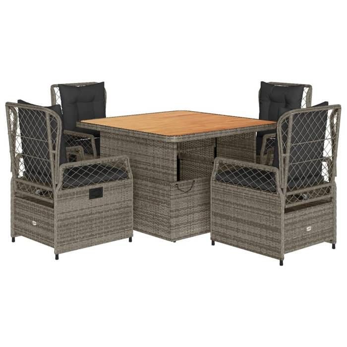 VidaXL Garden Dining Set 5 Pcs Grey Cushions Wicker 3262915