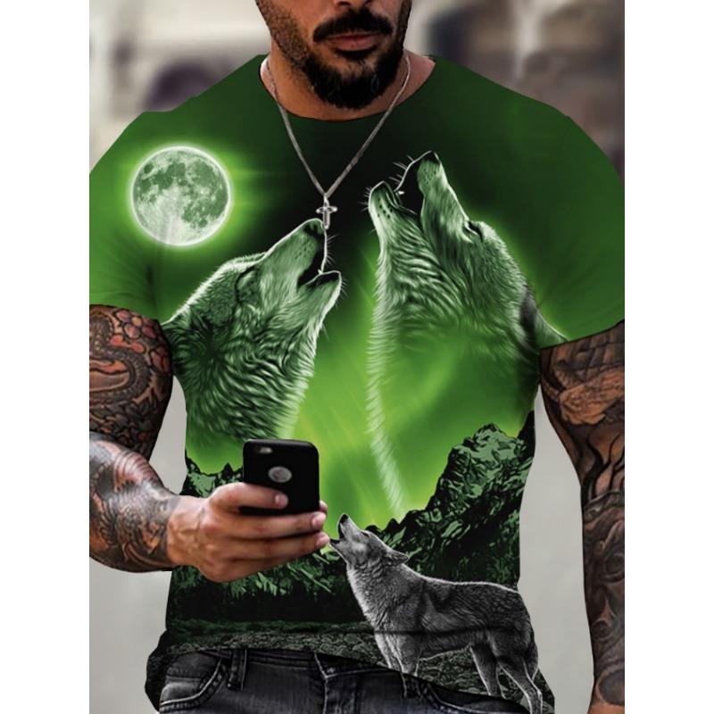 T-Shirt Man New Wolf 3D Printed Short Sleeve Summer Fashion Outdoor Street Style Design Tops Large Size Loose Men's T-Shirt