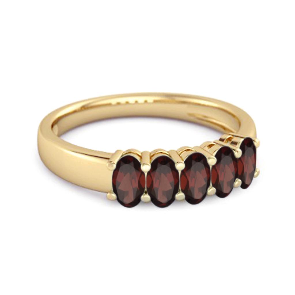 Garnet Oval Five- 925Stone Ring - 925 Sterling Silver Gold Vermeil